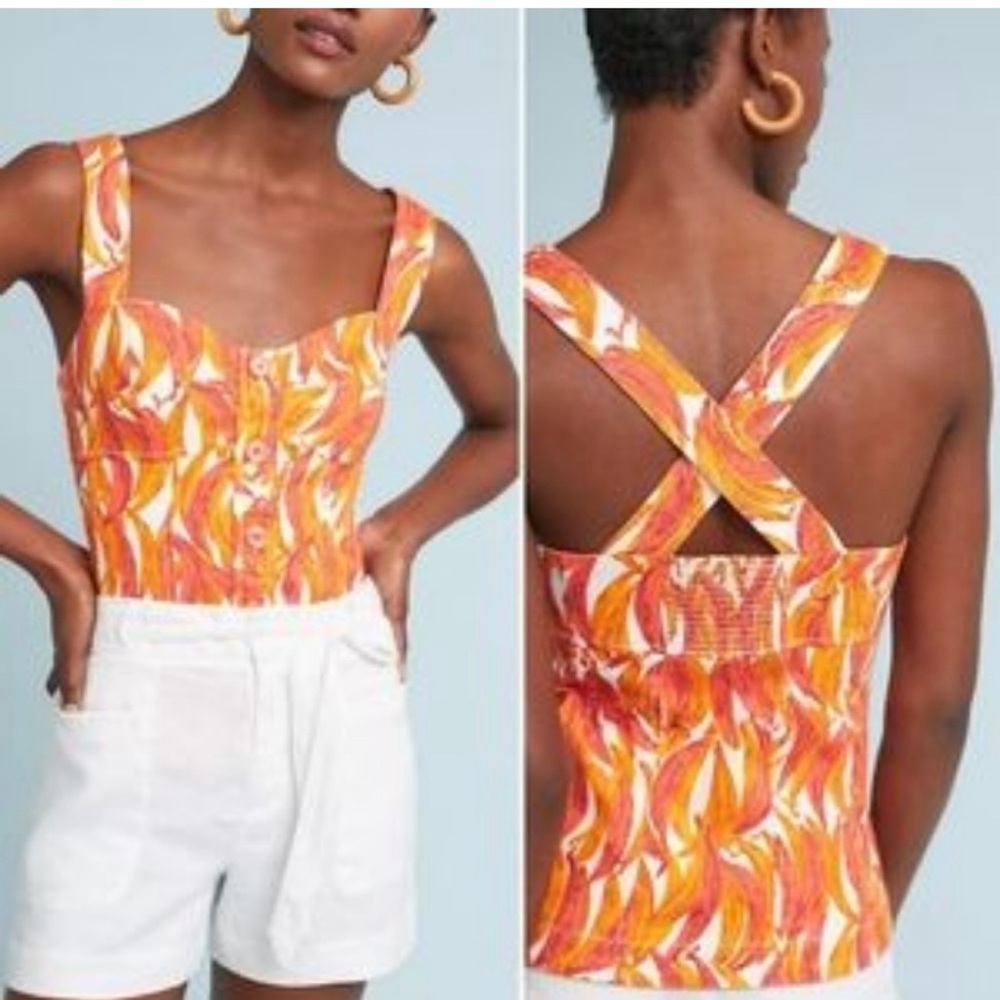Anthropologie Maeve Banana Printed Corset Top Size 12